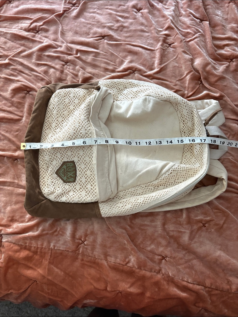 Roxy Cream Crochet Front Backpack with Tan Suede Base - Picture 8 of 9